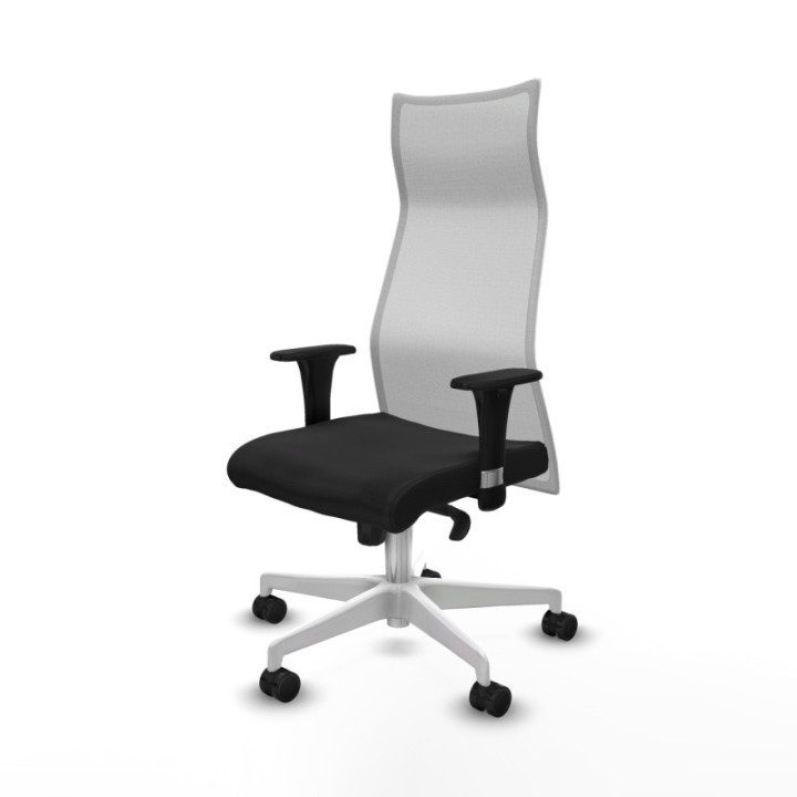 Albacete malla sincro malla blanca similpiel negro brazos 1D base blanca ruedas 65 mm nailon