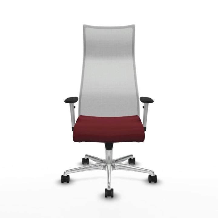 Albacete malla sincro malla blanca similpiel granate brazos blancos base aluminio ruedas 65 mm nailon