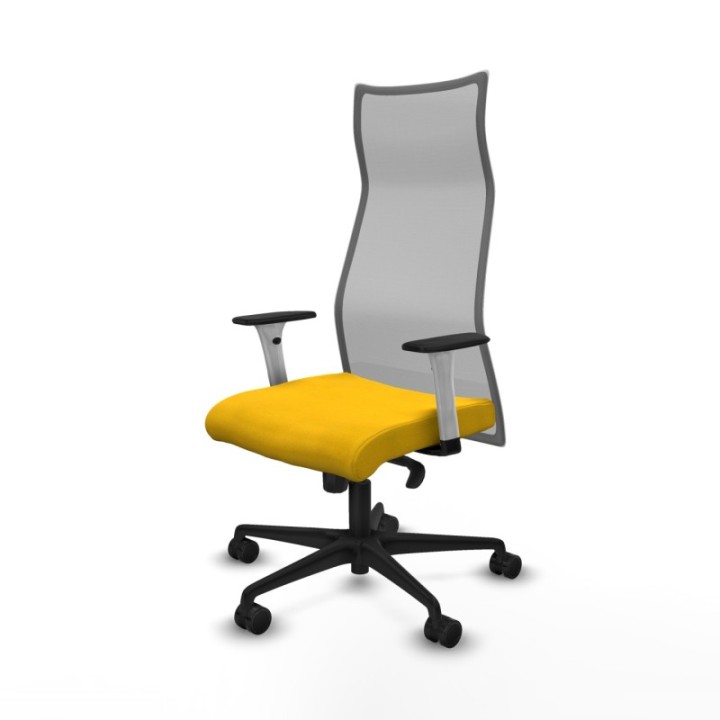 Albacete malla sincro malla gris bali amarillo brazos blancos base nailon ruedas 65 mm nailon