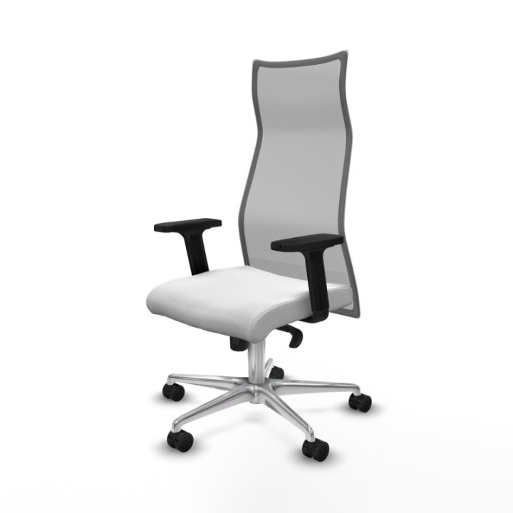 Albacete malla sincro malla gris bali blanco brazos 2D base aluminio ruedas 65 mm nailon