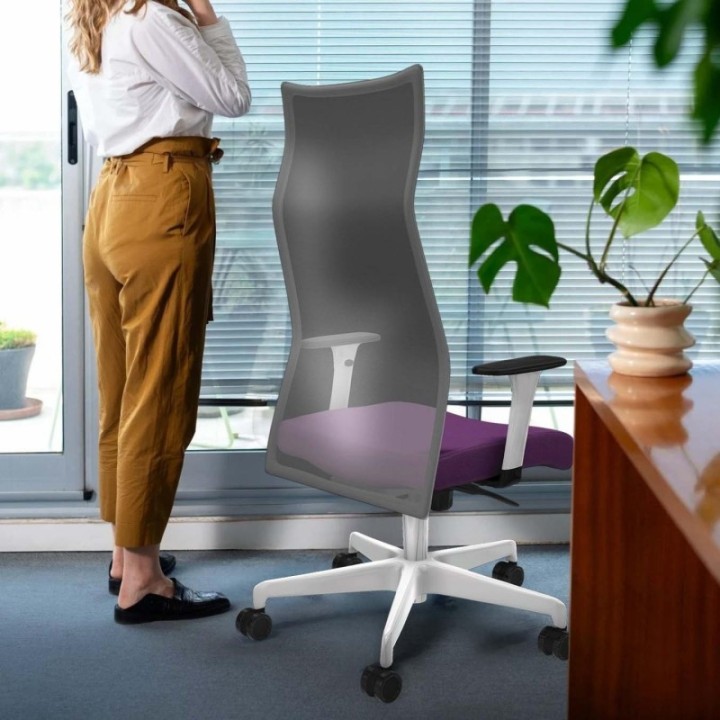 Albacete malla sincro malla gris bali azul marino brazos blancos base blanca ruedas 65 mm nailon