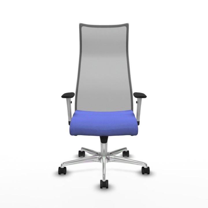 Albacete malla sincro malla gris bali azul claro brazos blancos base aluminio ruedas 65 mm nailon