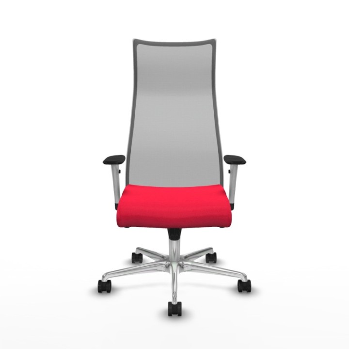 Albacete malla sincro malla gris bali rojo brazos blancos base aluminio ruedas 65 mm nailon