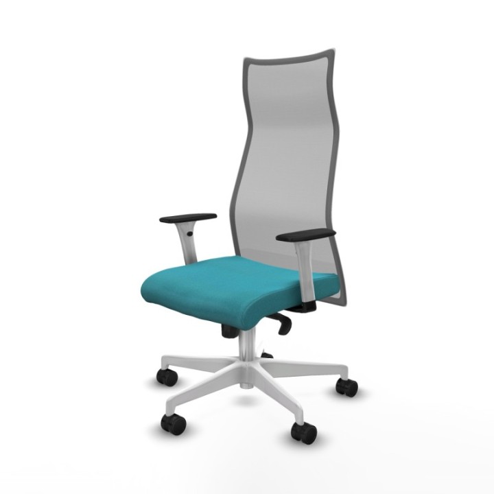 Albacete malla sincro malla gris bali turquesa brazos blancos base blanca ruedas 65 mm nailon