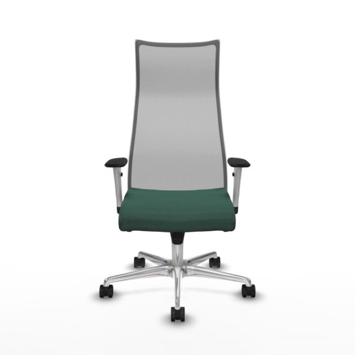 Albacete malla sincro malla gris bali verde botella brazos blancos base aluminio ruedas 65 mm nailon