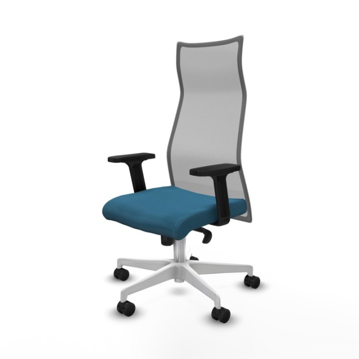 Albacete malla sincro malla gris bali verde petroleo brazos 2D base blanca ruedas 65 mm nailon