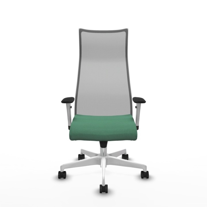 Albacete malla sincro malla gris bali verde esmeralda brazos blancos base blanca ruedas 65 mm nailon