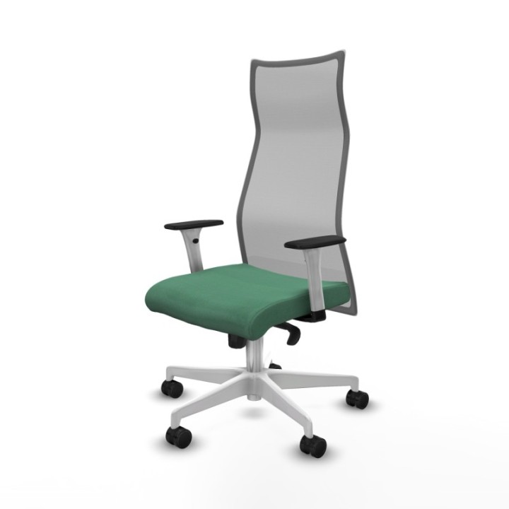 Albacete malla sincro malla gris bali verde esmeralda brazos blancos base blanca ruedas 65 mm nailon