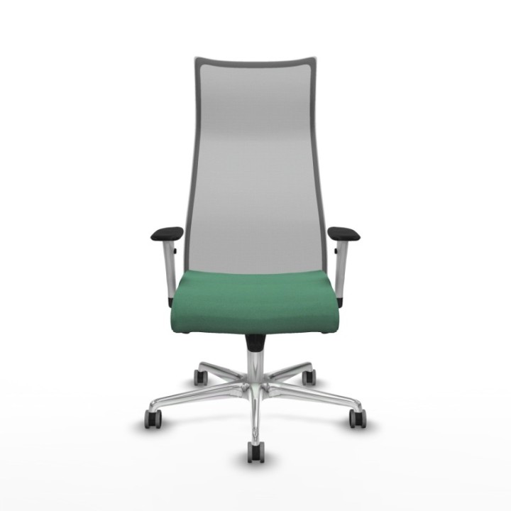 Albacete malla sincro malla gris bali verde esmeralda brazos blancos base aluminio ruedas 65mm engomadas