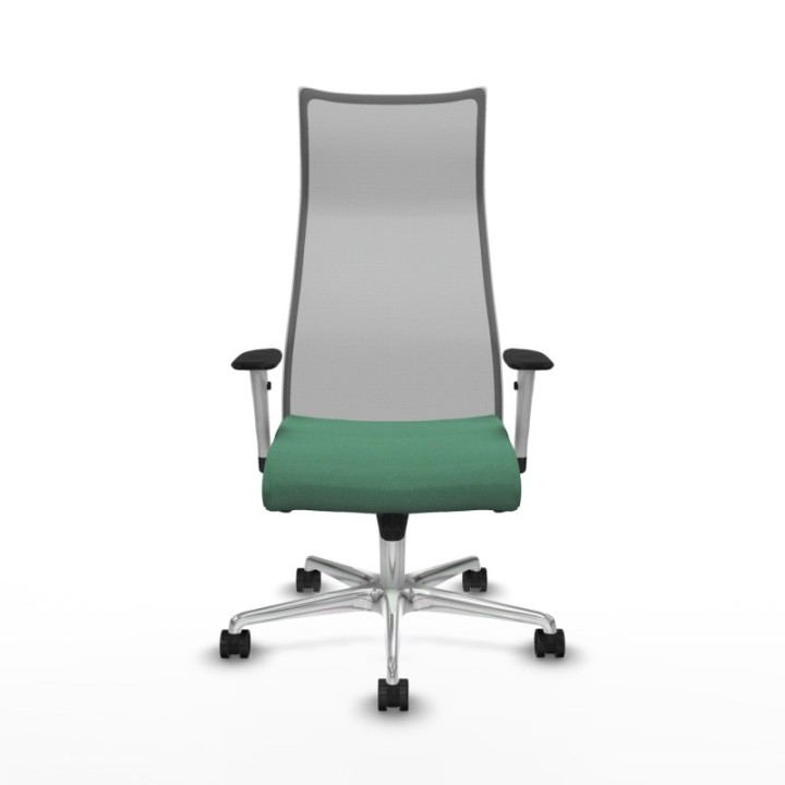 Albacete malla sincro malla gris bali verde esmeralda brazos blancos base aluminio ruedas 65 mm nailon