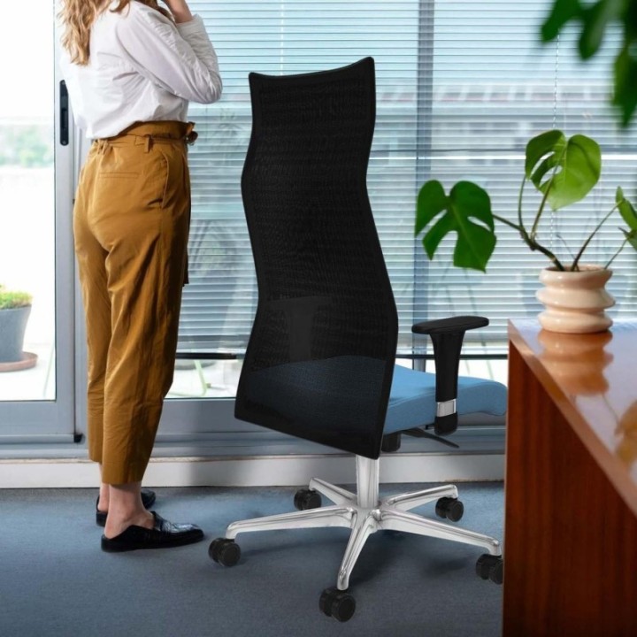 Albacete malla sincro malla gris bali verde esmeralda brazos 1D base aluminio ruedas 65 mm nailon