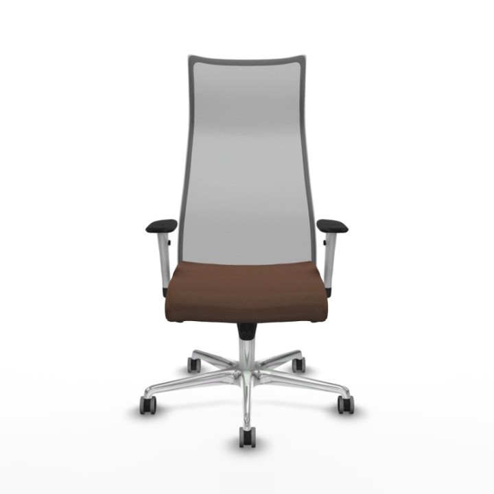 Albacete malla sincro malla gris bali marrón oscuro brazos blancos base aluminio ruedas 65mm engomadas