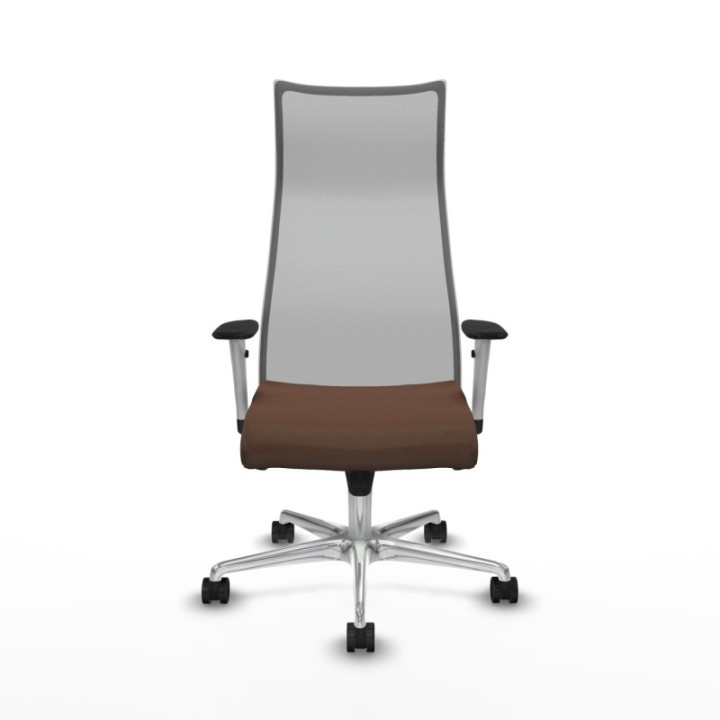 Albacete malla sincro malla gris bali marrón oscuro brazos blancos base aluminio ruedas 65 mm nailon