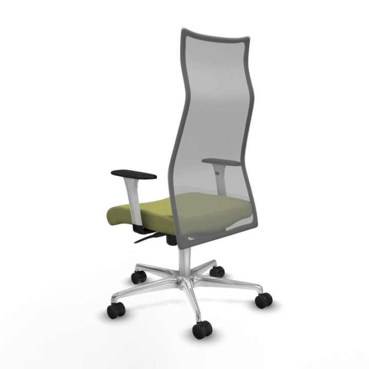 Albacete malla sincro malla gris bali verde oliva brazos blancos base aluminio ruedas 65 mm nailon