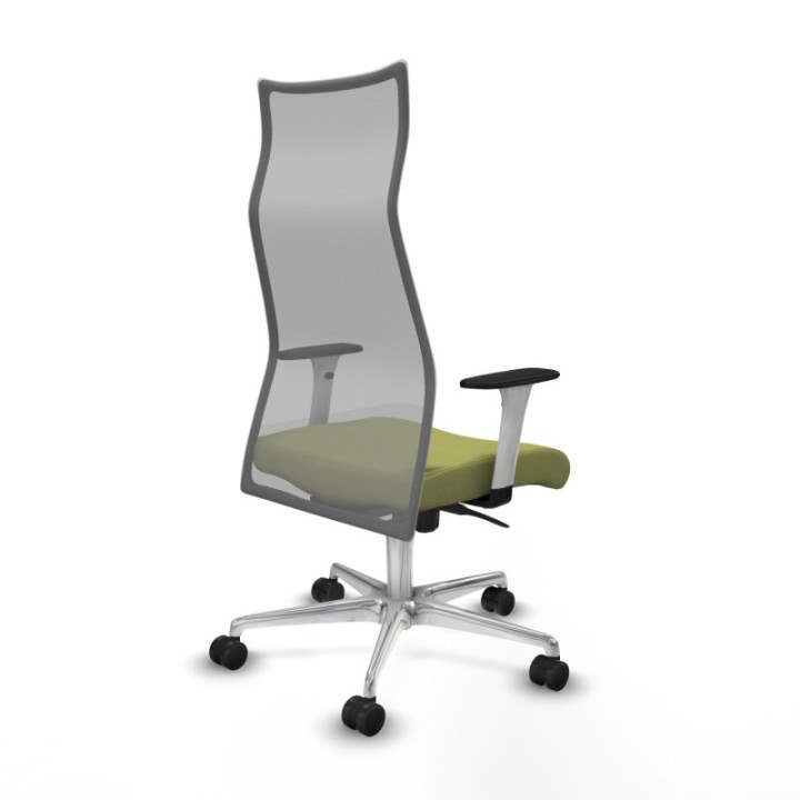 Albacete malla sincro malla gris bali verde oliva brazos blancos base aluminio ruedas 65 mm nailon