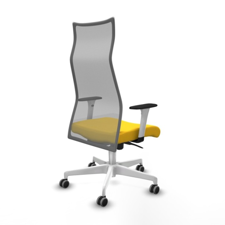 Albacete malla sincro malla gris similpiel amarillo brazos blancos base blanca ruedas 65mm engomadas