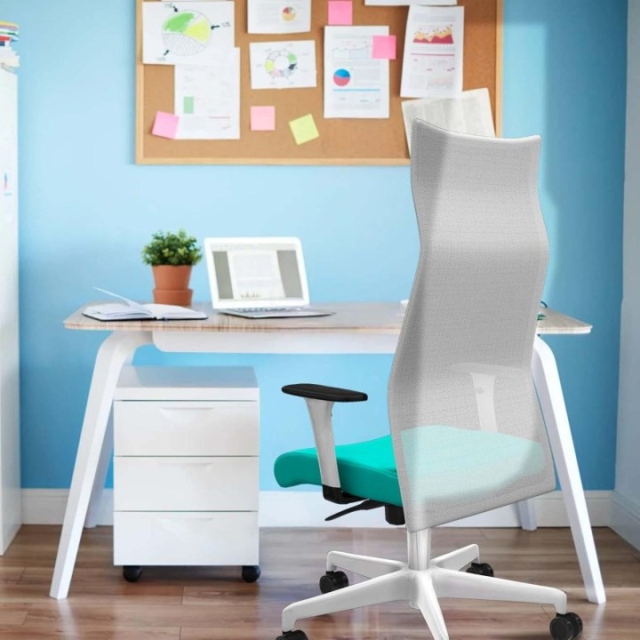 Albacete malla sincro malla gris similpiel amarillo brazos blancos base blanca ruedas 65 mm nailon