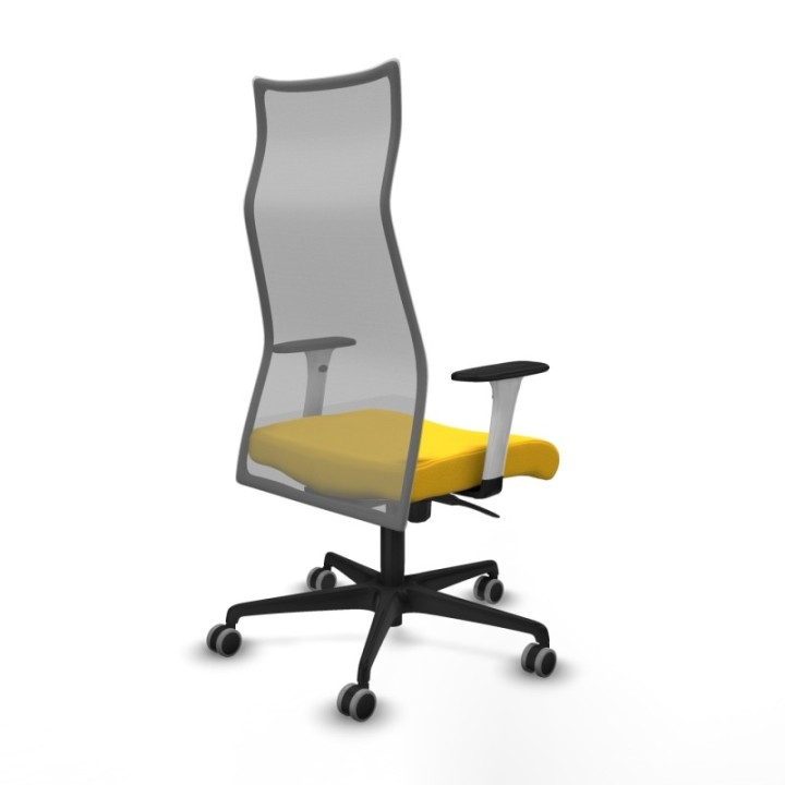 Albacete malla sincro malla gris similpiel amarillo brazos blancos base nailon ruedas 65mm engomadas