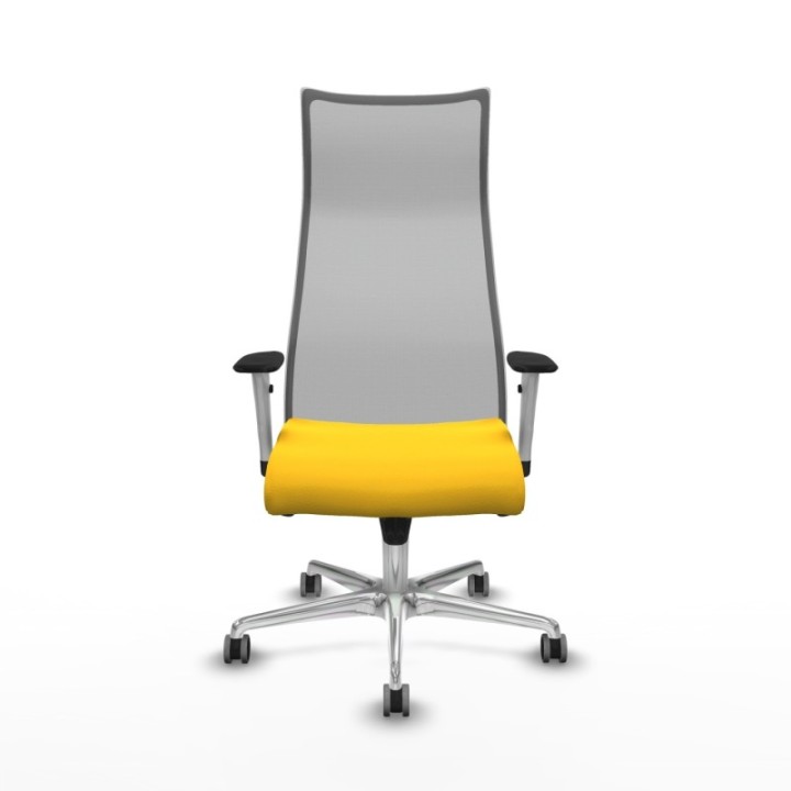 Albacete malla sincro malla gris similpiel amarillo brazos blancos base aluminio ruedas 65mm engomadas