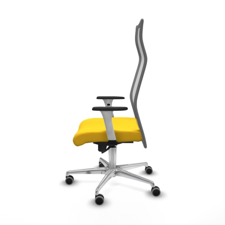 Albacete malla sincro malla gris similpiel amarillo brazos blancos base aluminio ruedas 65mm engomadas