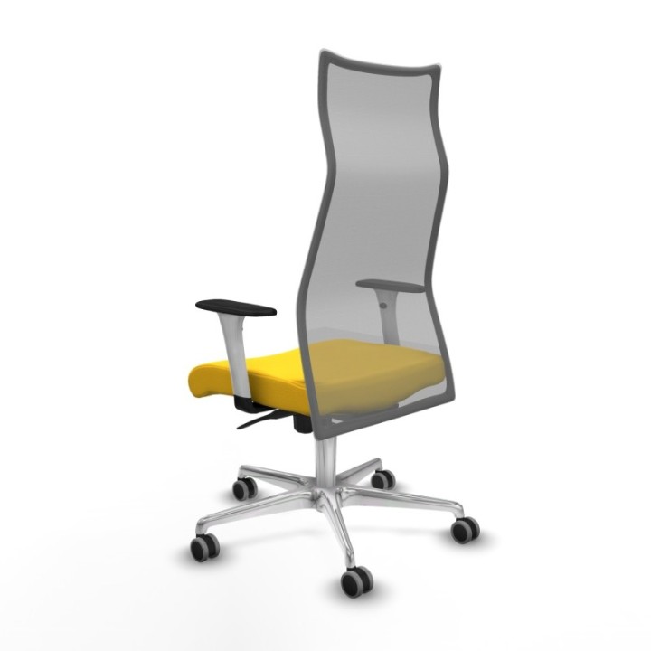 Albacete malla sincro malla gris similpiel amarillo brazos blancos base aluminio ruedas 65mm engomadas