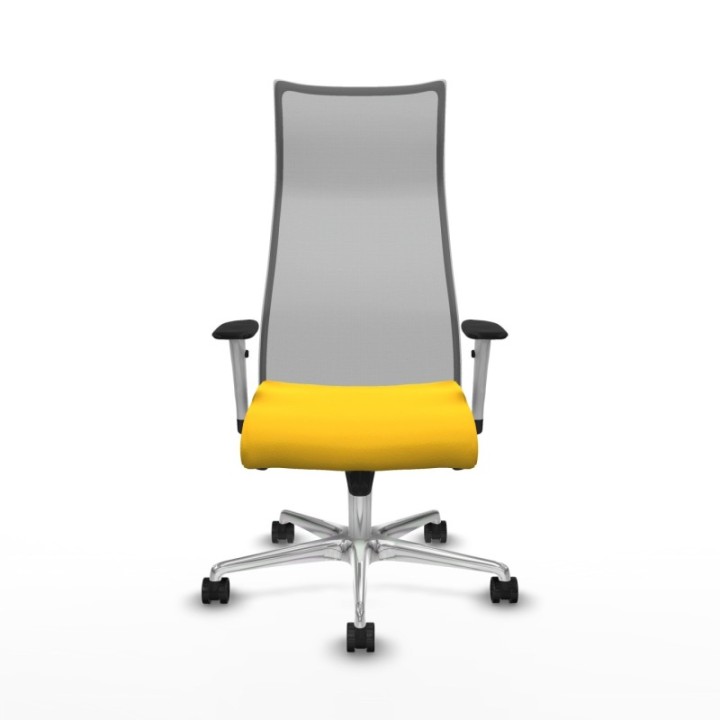 Albacete malla sincro malla gris similpiel amarillo brazos blancos base aluminio ruedas 65 mm nailon