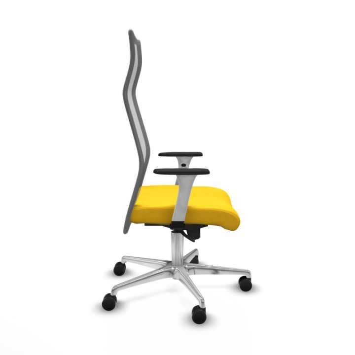 Albacete malla sincro malla gris similpiel amarillo brazos blancos base aluminio ruedas 65 mm nailon