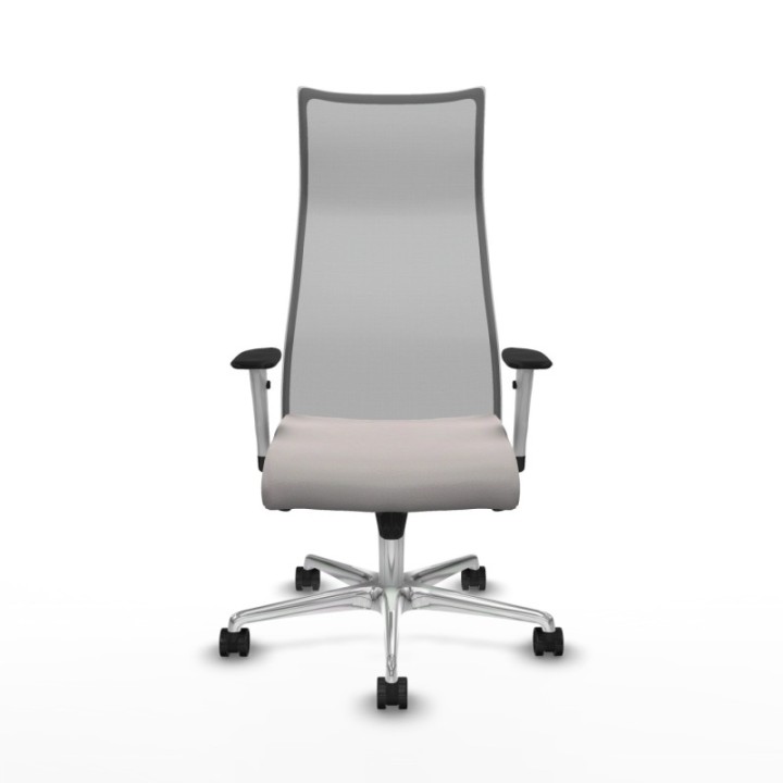 Albacete malla sincro malla gris similpiel blanco brazos blancos base aluminio ruedas 65 mm nailon