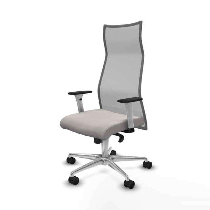 Albacete malla sincro malla gris similpiel blanco brazos blancos base aluminio ruedas 65 mm nailon