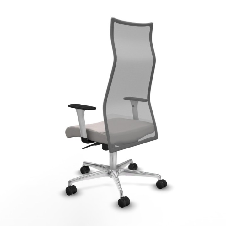 Albacete malla sincro malla gris similpiel blanco brazos blancos base aluminio ruedas 65 mm nailon