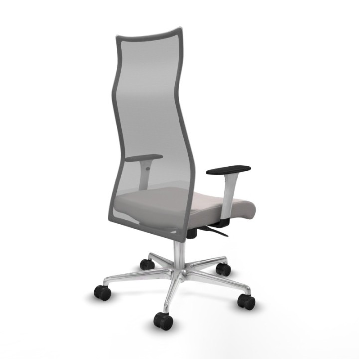 Albacete malla sincro malla gris similpiel blanco brazos blancos base aluminio ruedas 65 mm nailon