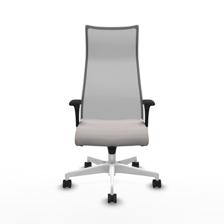 Albacete malla sincro malla gris similpiel blanco brazos 1D base blanca ruedas 65 mm nailon