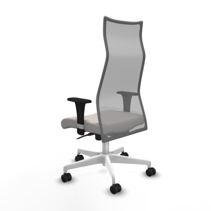 Albacete malla sincro malla gris similpiel blanco brazos 1D base blanca ruedas 65 mm nailon