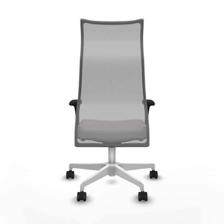 Albacete malla sincro malla gris similpiel blanco brazos 1D base blanca ruedas 65 mm nailon