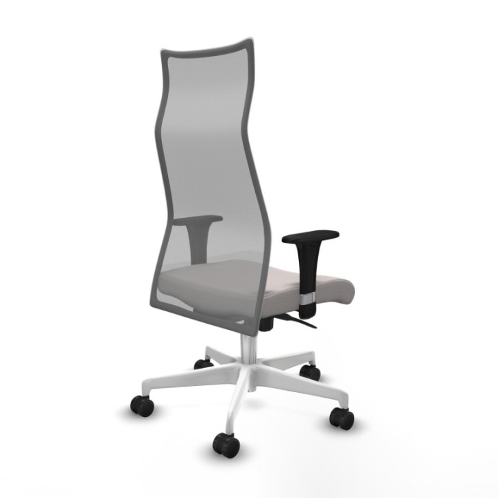 Albacete malla sincro malla gris similpiel blanco brazos 1D base blanca ruedas 65 mm nailon