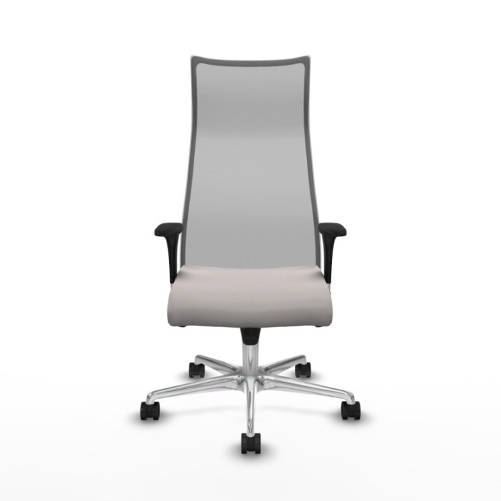 Albacete malla sincro malla gris similpiel blanco brazos 1D base aluminio ruedas 65 mm nailon