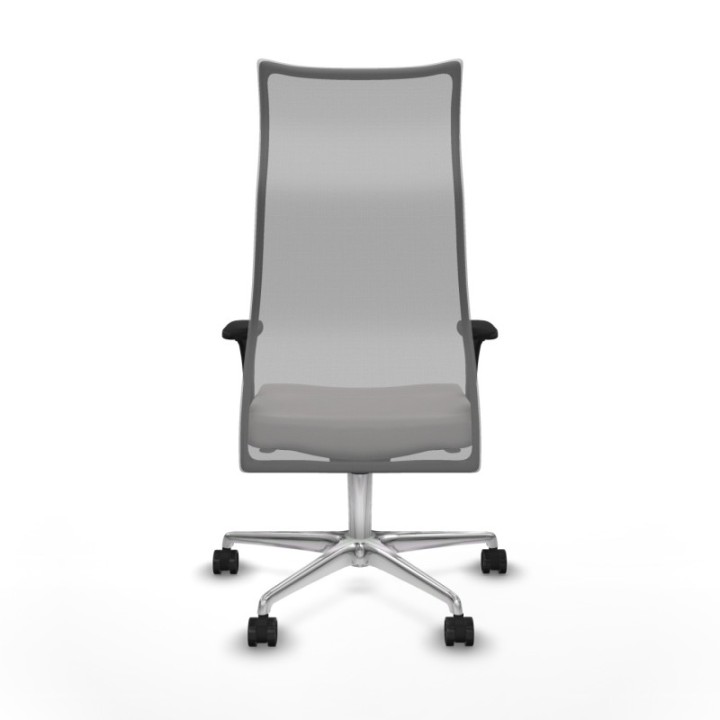 Albacete malla sincro malla gris similpiel blanco brazos 1D base aluminio ruedas 65 mm nailon