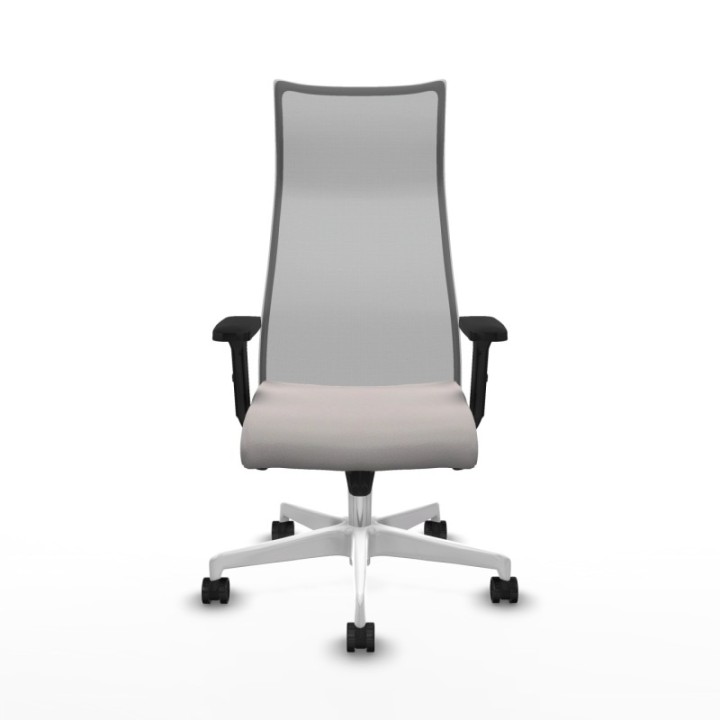 Albacete malla sincro malla gris similpiel blanco brazos 2D base blanca ruedas 65 mm nailon