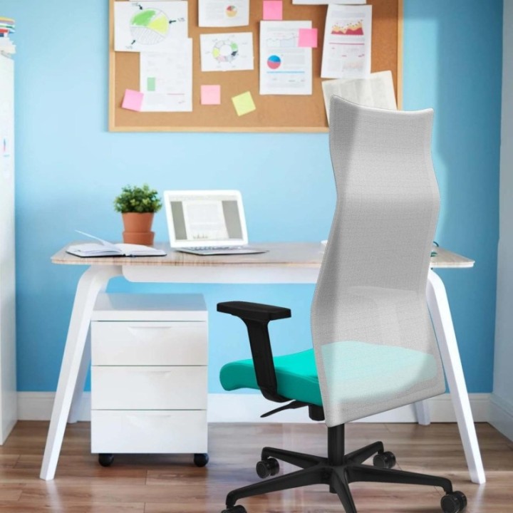 Albacete malla sincro malla gris similpiel blanco brazos 2D base nailon ruedas 65 mm nailon