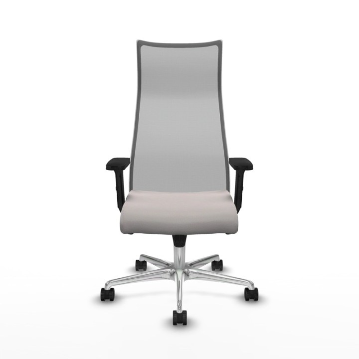 Albacete malla sincro malla gris similpiel blanco brazos 2D base aluminio ruedas 65 mm nailon