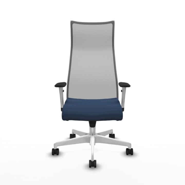 Albacete malla sincro malla gris similpiel azul marino brazos blancos base blanca ruedas 65 mm nailon