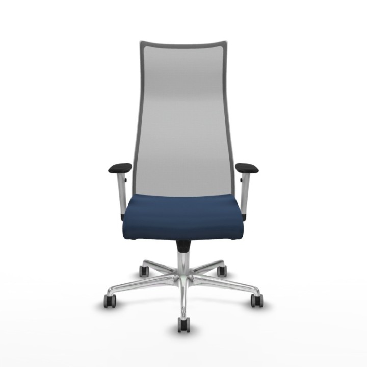 Albacete malla sincro malla gris similpiel azul marino brazos blancos base aluminio ruedas 65mm engomadas