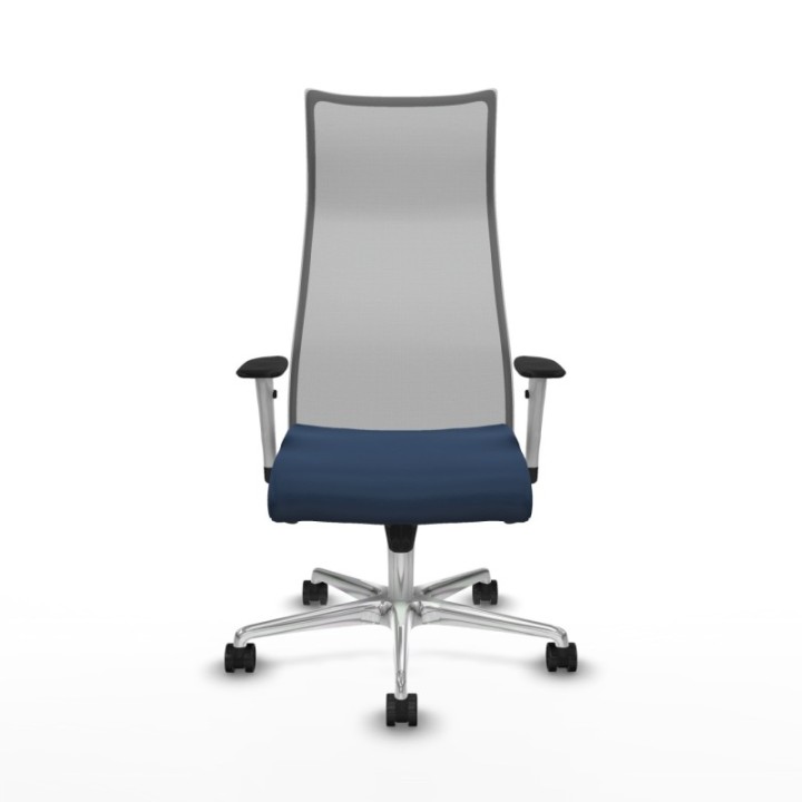 Albacete malla sincro malla gris similpiel azul marino brazos blancos base aluminio ruedas 65 mm nailon