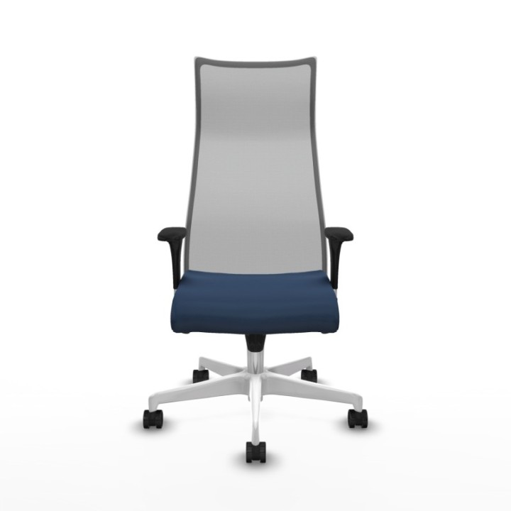 Albacete malla sincro malla gris similpiel azul marino brazos 1D base blanca ruedas 65 mm nailon