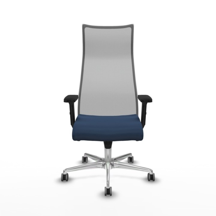 Albacete malla sincro malla gris similpiel azul marino brazos 2D base aluminio ruedas 65mm engomadas