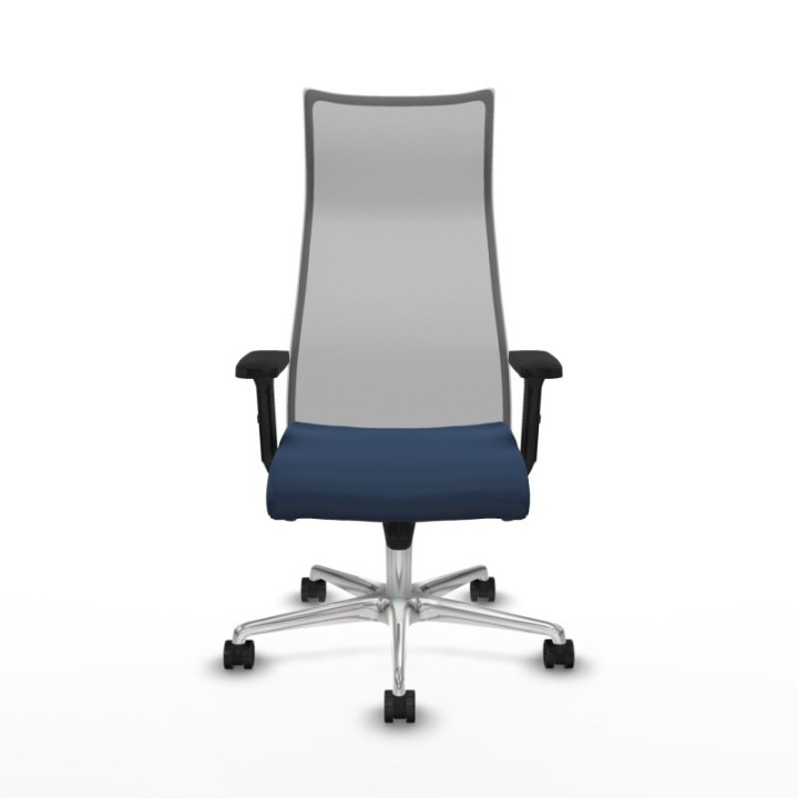 Albacete malla sincro malla gris similpiel azul marino brazos 2D base aluminio ruedas 65 mm nailon