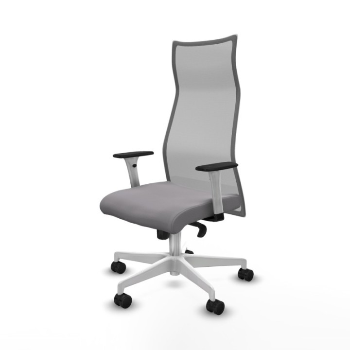 Albacete malla sincro malla gris similpiel gris brazos blancos base blanca ruedas 65 mm nailon