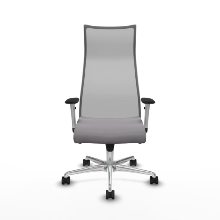 Albacete malla sincro malla gris similpiel gris brazos blancos base aluminio ruedas 65 mm nailon