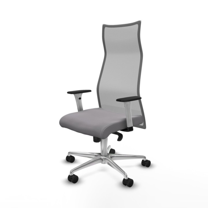 Albacete malla sincro malla gris similpiel gris brazos blancos base aluminio ruedas 65 mm nailon