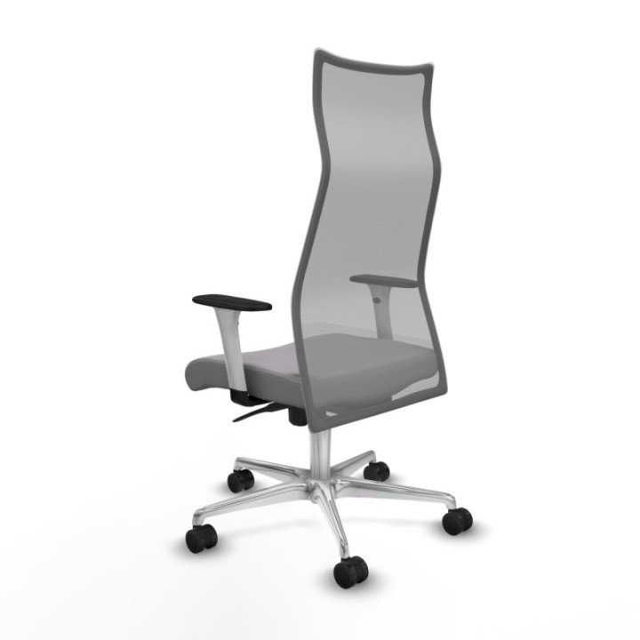 Albacete malla sincro malla gris similpiel gris brazos blancos base aluminio ruedas 65 mm nailon